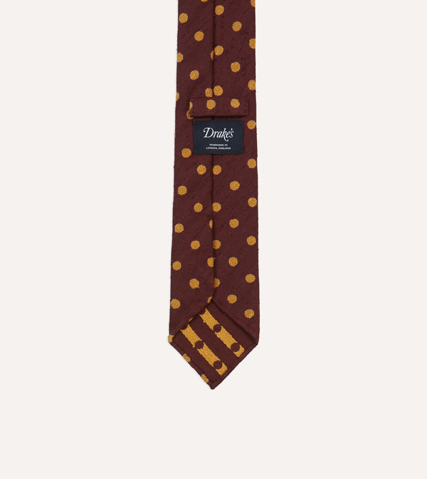 Drake's Burgundy And White Spots Shantung Silk Tie