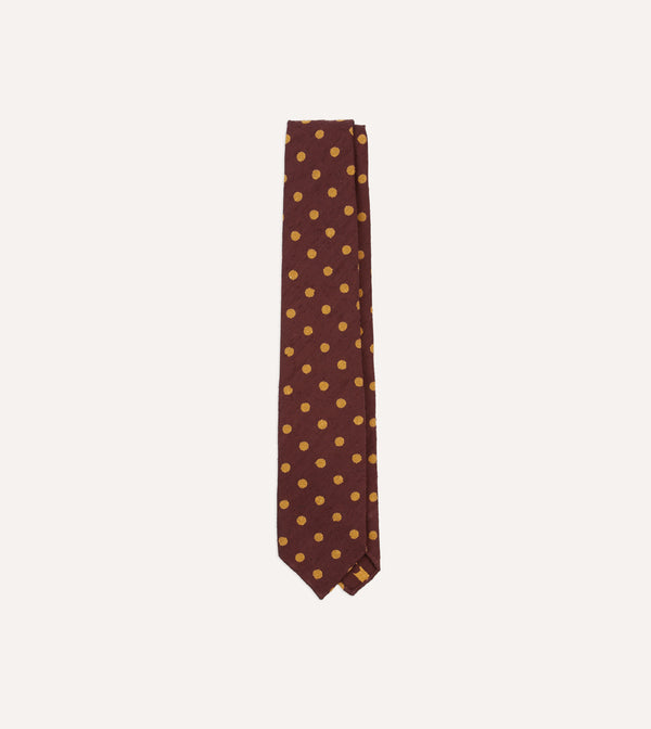 drake's Burgundy and White Spots Shantung Silk Tie