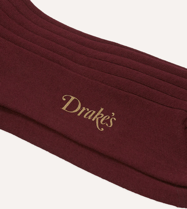 Drake's Burgundy Cotton Mid-Calf Socks
