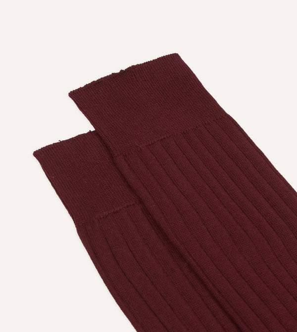 Drake's Burgundy Cotton Mid-Calf Socks