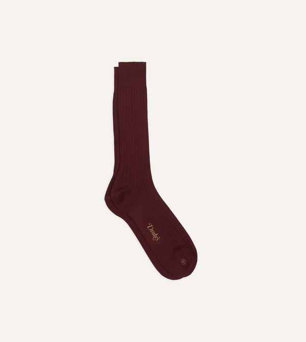 drake's Burgundy Cotton Mid-Calf Socks