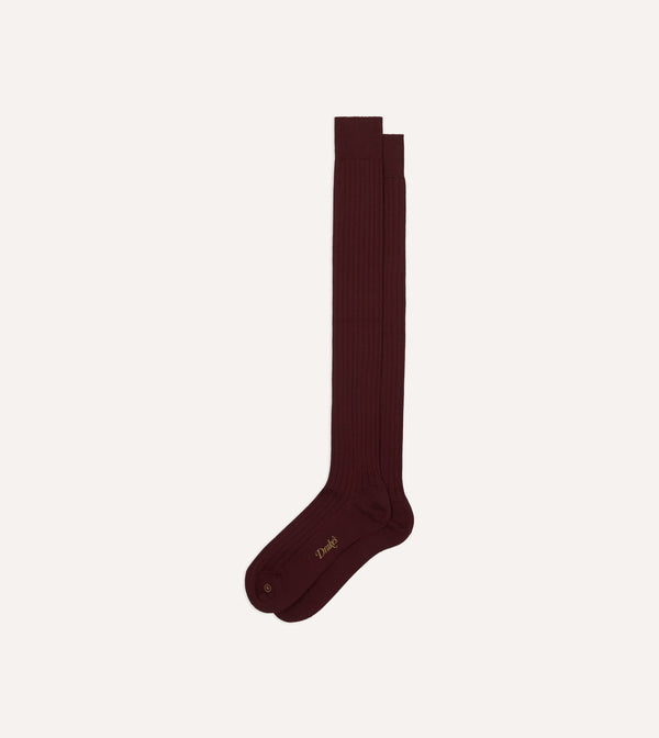 Drake's Burgundy Cotton Over-the-Calf Socks