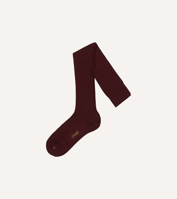 drake's Burgundy Cotton Over-the-Calf Socks