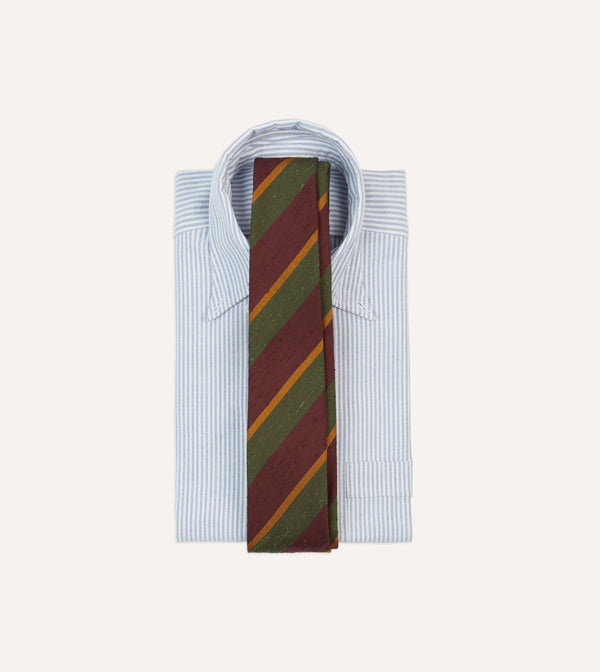 Drake's Burgundy Multi Stripe Shantung Silk Tie