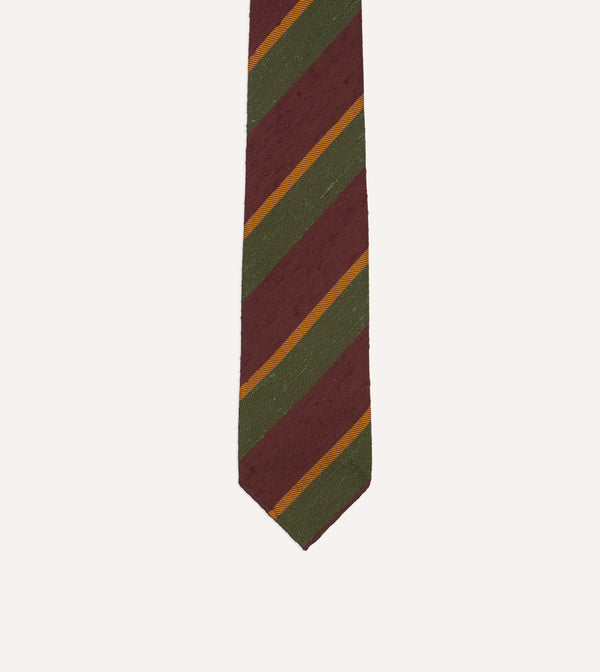 Drake's Burgundy Multi Stripe Shantung Silk Tie