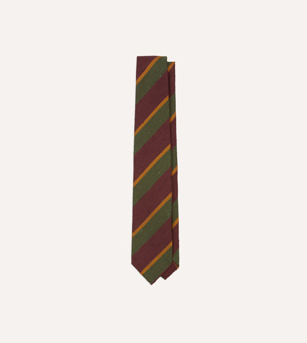 drake's Burgundy Multi Stripe Shantung Silk Tie