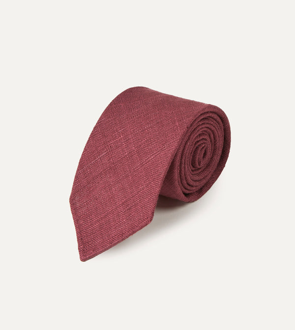 Drake's Burgundy Tussah Hand Rolled Silk Tie