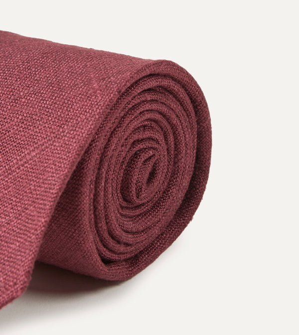 Drake's Burgundy Tussah Hand Rolled Silk Tie