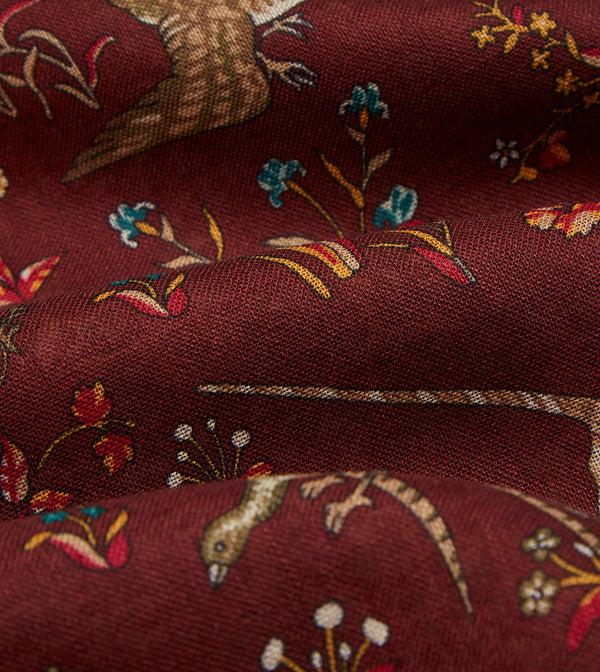 Drake's Burgundy Unicorn Print Wool-Silk Scarf