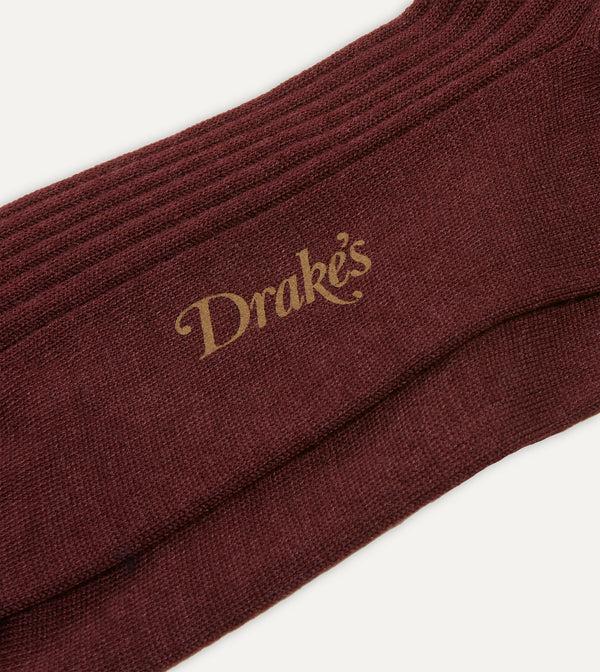 Drake's Burgundy Wool Over-The-Calf Socks