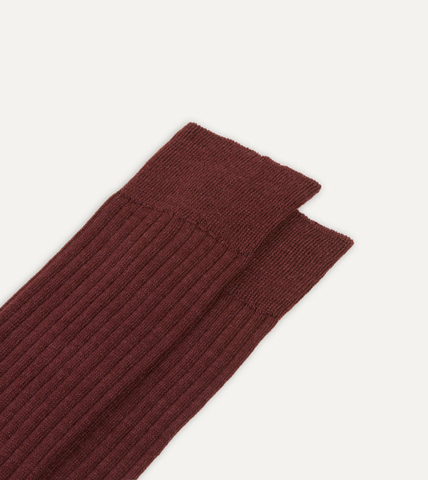 Drake's Burgundy Wool Over-The-Calf Socks