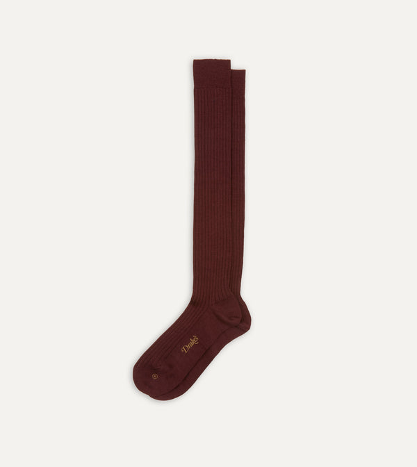 Drake's Burgundy Wool Over-The-Calf Socks