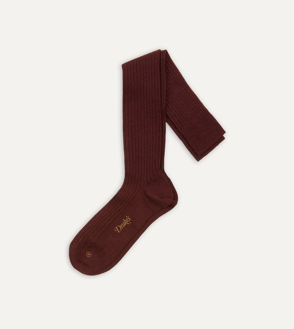 drake's Burgundy Wool Over-The-Calf Socks