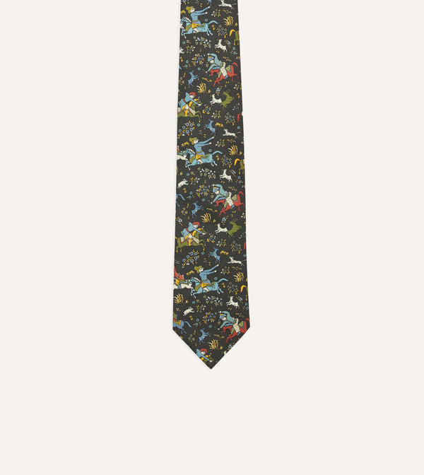 Drake's Drake's By A. Levine Black Mughal Print Silk Self Tipped Tie