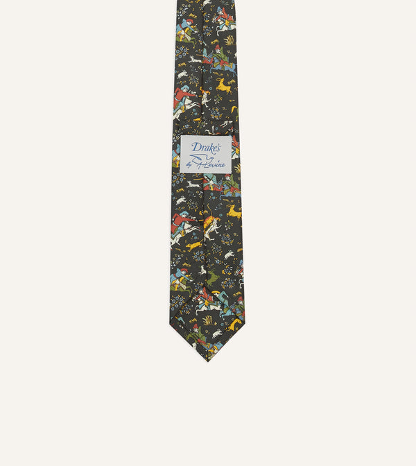 Drake's Drake's By A. Levine Black Mughal Print Silk Self Tipped Tie