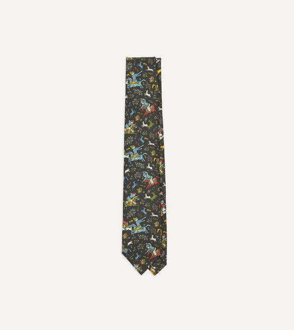 drake's Drake's by A. Levine Black Mughal Print Silk Self Tipped Tie