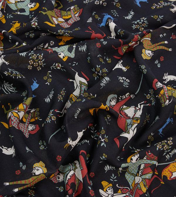 Drake's Drake's By A. Levine Black Mughal Print Wool-Silk Scarf