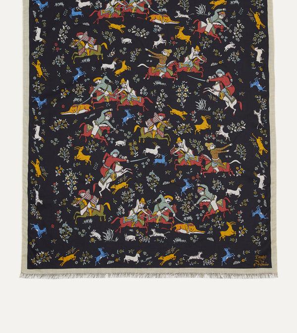 Drake's Drake's By A. Levine Black Mughal Print Wool-Silk Scarf