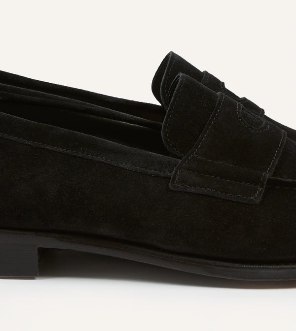 Drake's Drake's By A. Levine Black Suede Charles Mk II Goodyear Welted Penny Loafer