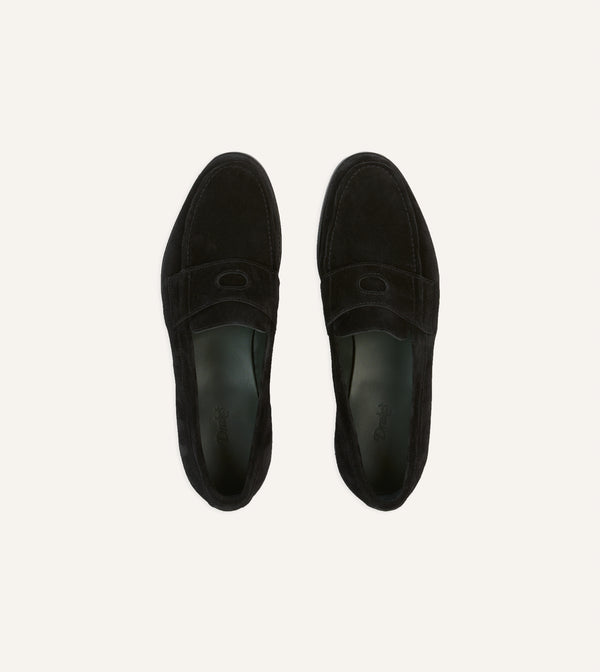 Drake's Drake's By A. Levine Black Suede Charles Mk II Goodyear Welted Penny Loafer
