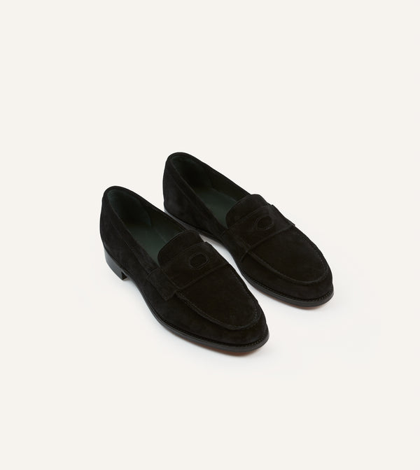 drake's Drake's by A. Levine Black Suede Charles Mk II Goodyear Welted Penny Loafer