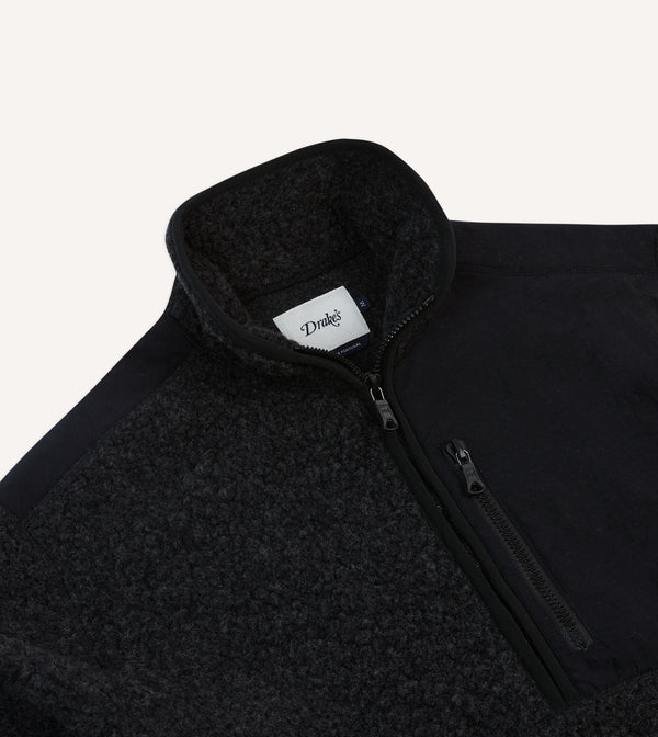 Drake's Drake's By A. Levine Grey Boucle Wool Half-Zip Fleece Jacket