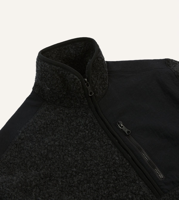 Drake's Drake's By A. Levine Grey Boucle Wool Half-Zip Fleece Jacket