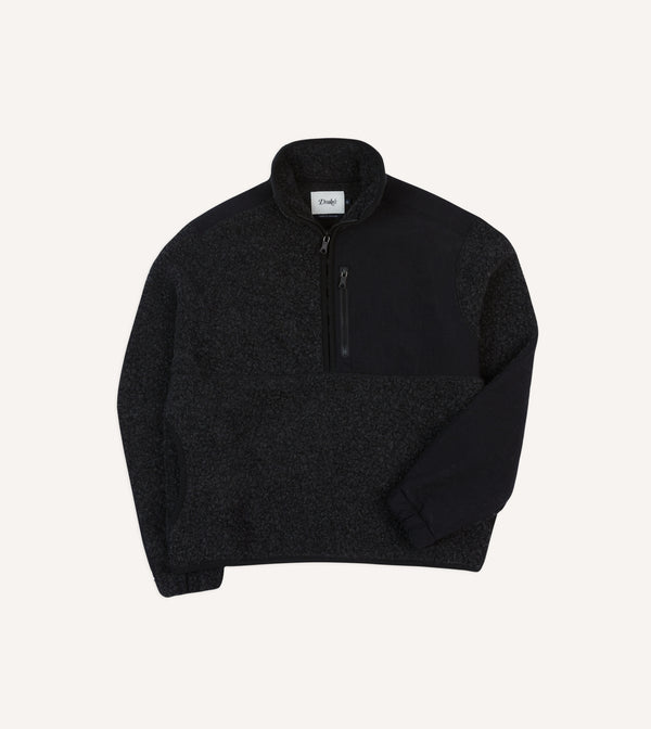 drake's Drake's by A. Levine Grey Boucle Wool Half-Zip Fleece Jacket