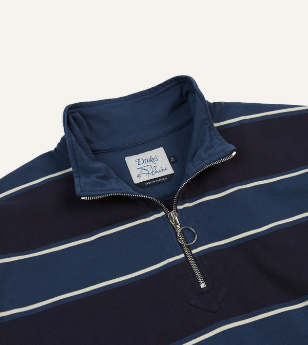 Drake's Drake's By A. Levine Navy Stripe Cotton Quarter Zip Rugby Shirt