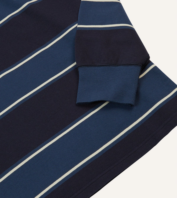 Drake's Drake's By A. Levine Navy Stripe Cotton Quarter Zip Rugby Shirt