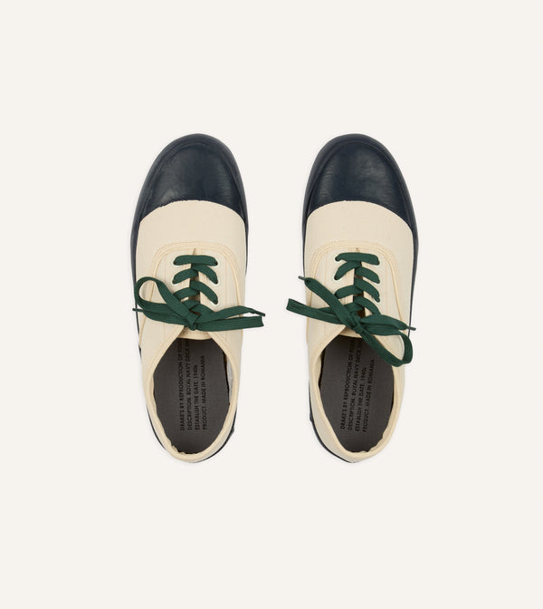 Drake's Drake's By Reproduction Of Found Ecru And Navy Military Trainer