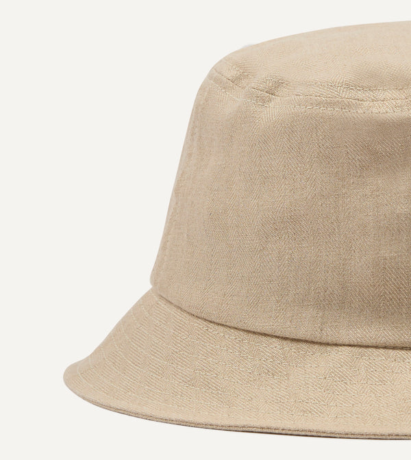 Drake's Câbleami Ecru Herringbone Linen Bucket Hat