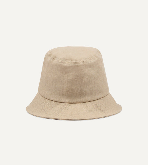 drake's Câbleami Ecru Herringbone Linen Bucket Hat