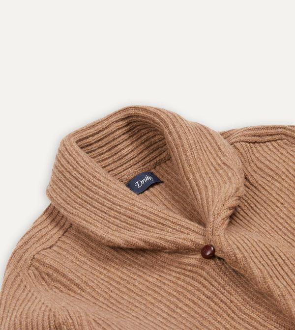 Drake's Camel Lambswool Shawl Collar Cardigan