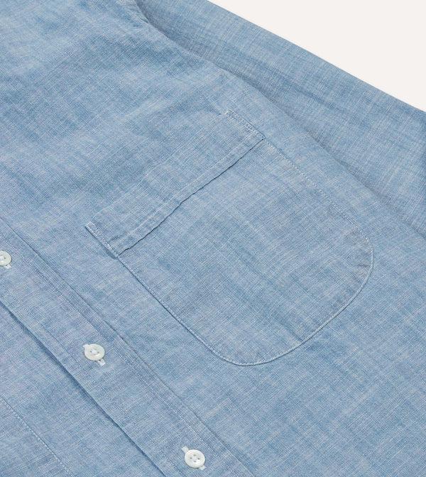 Drake's Chambray Cotton Mandarin Collar Shirt