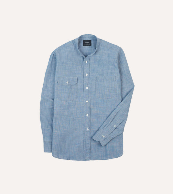drake's Chambray Cotton Mandarin Collar Shirt