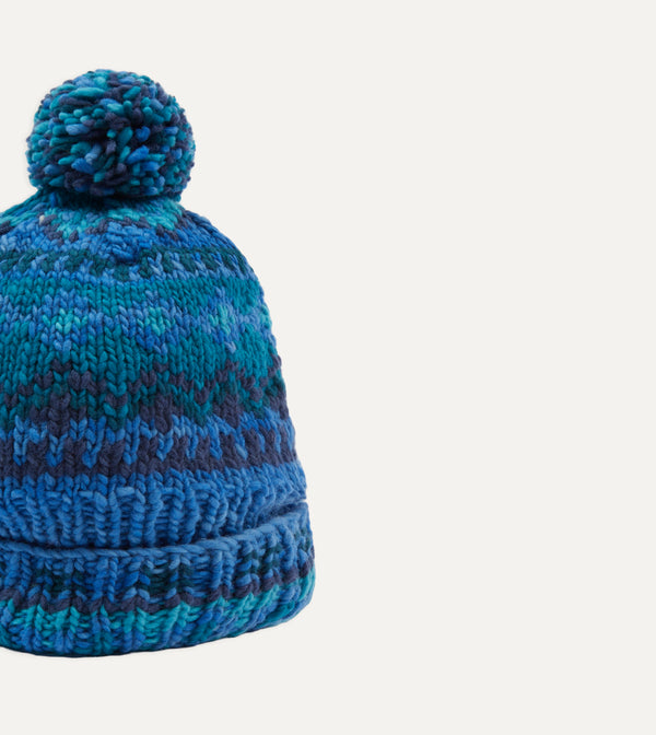 Drake's Chamula Blue Fairisle Merino Knit Cap