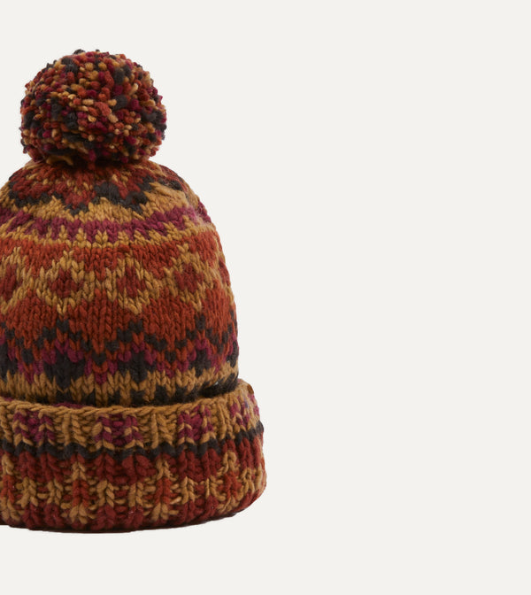 Drake's Chamula Brown Fairisle Merino Knit Cap
