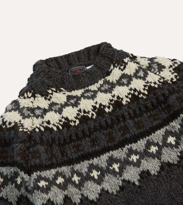 Drake's Chamula Grey Fairisle Merino Jumper