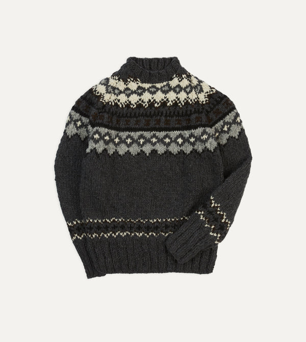 drake's Chamula Grey Fairisle Merino Jumper