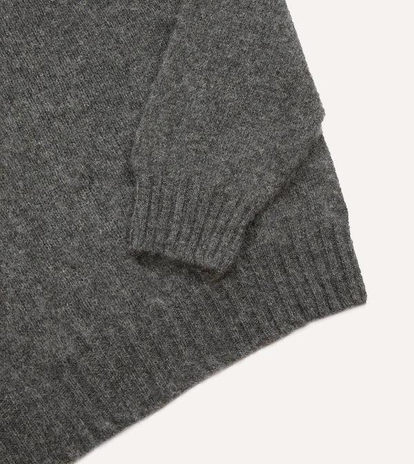 Drake's Charcoal Brushed Shetland Crew Neck Jumper