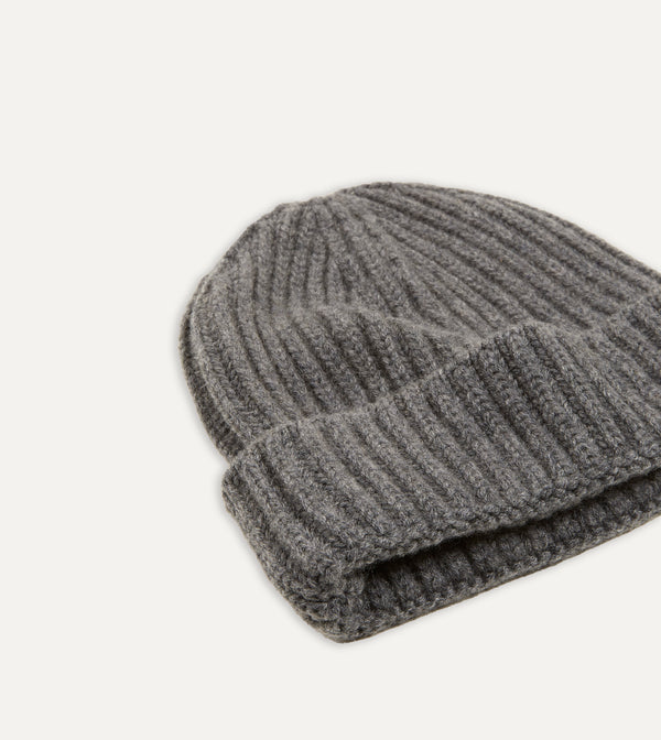 Drake's Charcoal Cashmere Ribbed Knit Cap