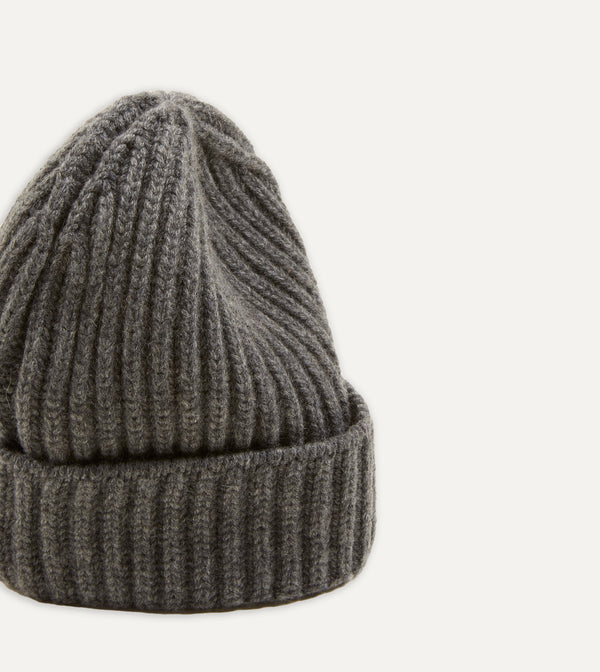 Drake's Charcoal Cashmere Ribbed Knit Cap