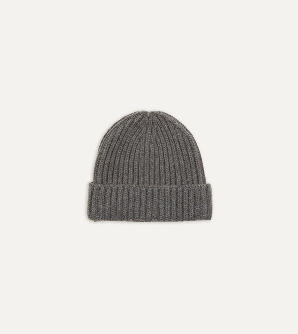 drake's Charcoal Cashmere Ribbed Knit Cap