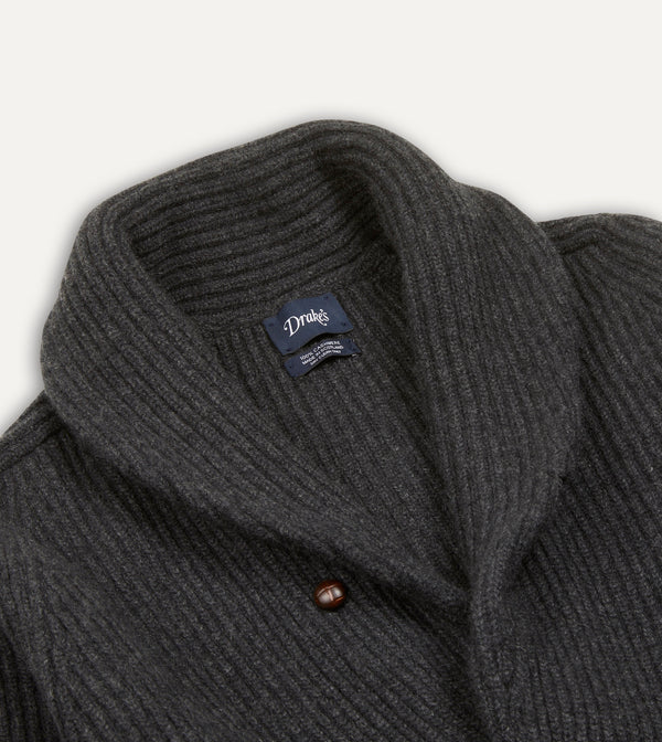 Drake's Charcoal Cashmere Shawl Collar Cardigan