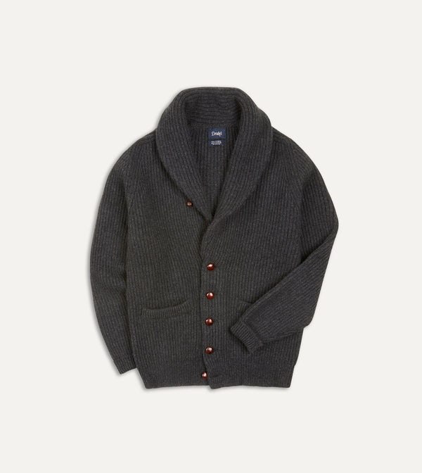 drake's Charcoal Cashmere Shawl Collar Cardigan