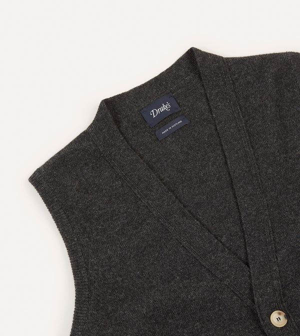 Drake's Charcoal Lambswool Sleeveless Cardigan