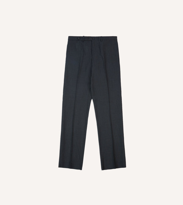 Drake's Charcoal Tropical Wool Flat Front Trouser
