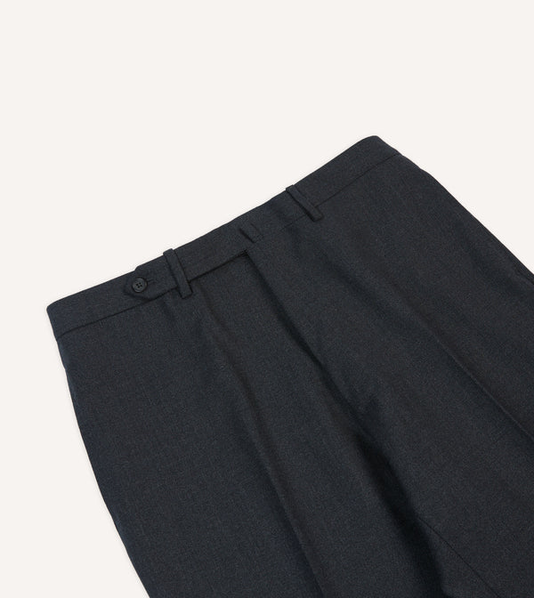 Drake's Charcoal Tropical Wool Flat Front Trouser