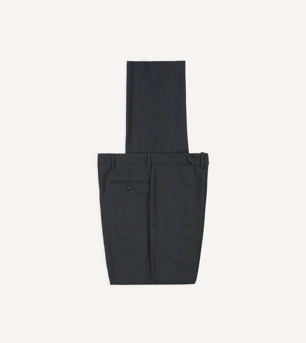 drake's Charcoal Tropical Wool Flat Front Trouser